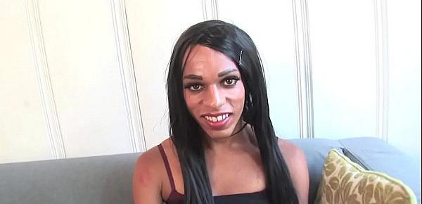  Ebony transsexual jerks off at casting